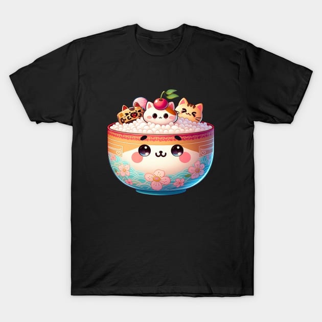 Kawaii Kitty Rice Bowl T-Shirt by PhotoSphere